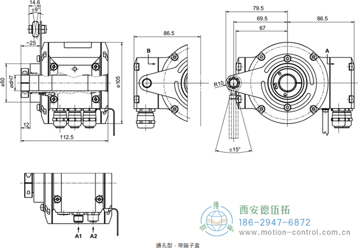 HMG10P-T - DeviceNet絕對值重載編碼器外形及安裝尺寸(通孔型) - 西安德伍拓自動化傳動系統(tǒng)有限公司