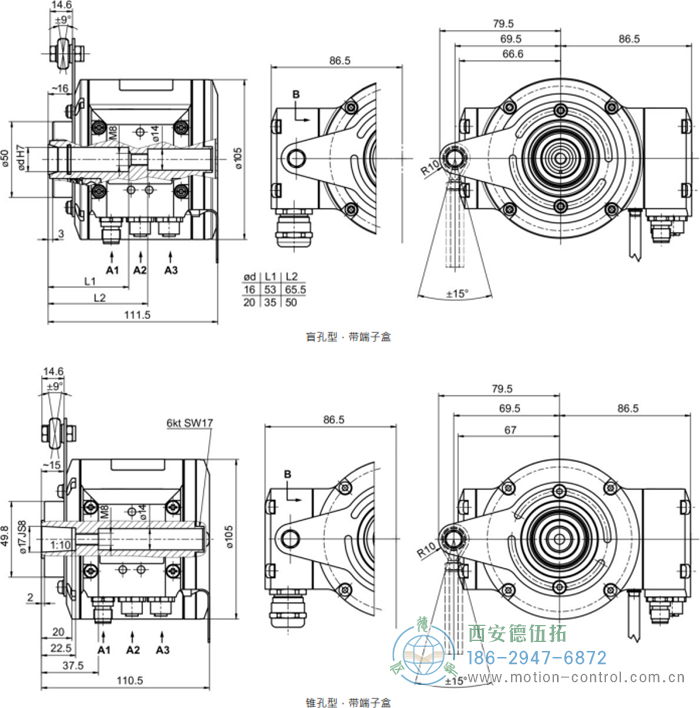 HMG10-B - PROFINET絕對值重載編碼器外形及安裝尺寸(盲孔型或錐孔型) - 西安德伍拓自動(dòng)化傳動(dòng)系統(tǒng)有限公司