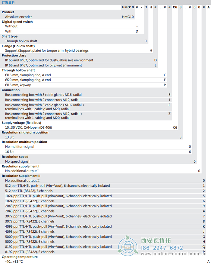 HMG10-T - CANopen®絕對值重載編碼器訂貨選型參考(通孔型) - 西安德伍拓自動(dòng)化傳動(dòng)系統(tǒng)有限公司