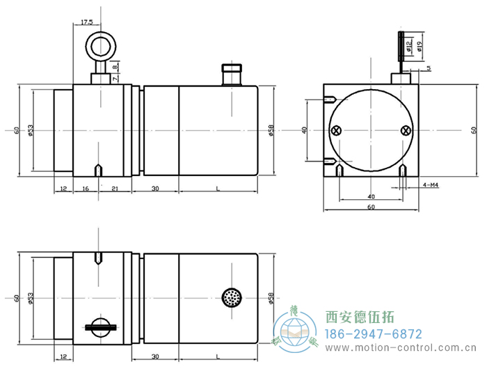 PCS60D/PCS60P拉線編碼器的外形及安裝尺寸 - 西安德伍拓自動化傳動系統(tǒng)有限公司