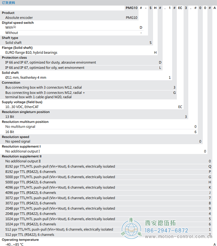 PMG10 - EtherCAT絕對值重載編碼器訂貨選型參考(?11 mm實(shí)心軸，帶歐式法蘭B10或外殼支腳 (B3)) - 西安德伍拓自動(dòng)化傳動(dòng)系統(tǒng)有限公司