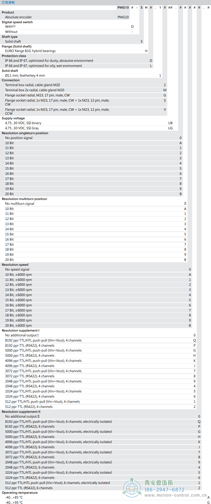 PMG10 - SSI絕對值重載編碼器訂貨選型參考(?11 mm實(shí)心軸，帶歐式法蘭B10或外殼支腳 (B3)) - 西安德伍拓自動(dòng)化傳動(dòng)系統(tǒng)有限公司